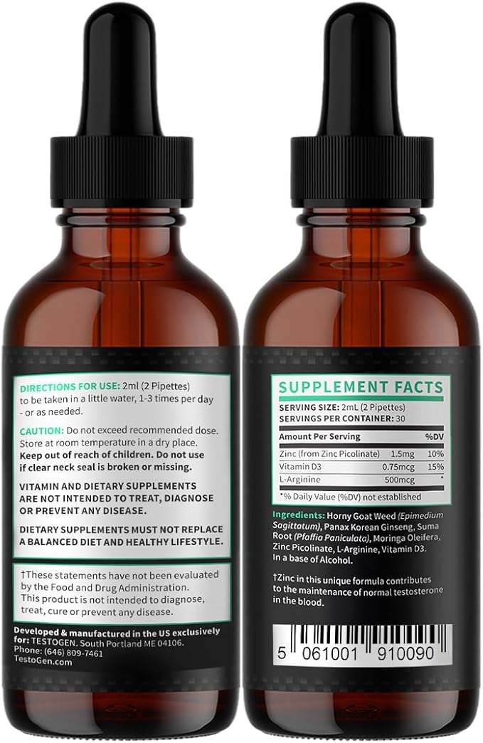 Testogen Instant Testosterone Booster - Gotas de refuerzo de testosterona instantánea 
