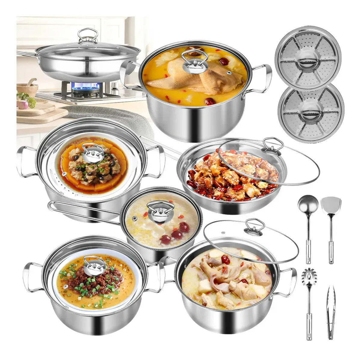 18pcs Completa Bateria De Cocina Antiadherente Inoxidable