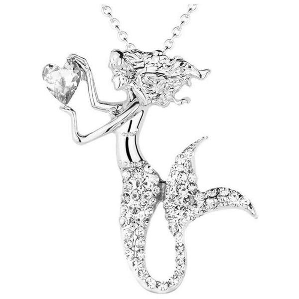 Collares de Sirena MXKNE-001 1Pza SirenaCirconia Plata Metal Cadena y Dije, MermaidNeck01