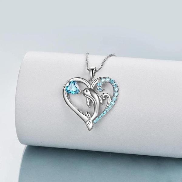 Cadenas de Delfin MXINN-001 1Pza DelfínCorazón PlataAzul Metal Cadena y Dije, DolphinNeck01