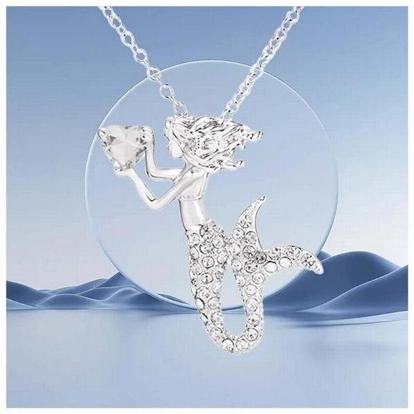 Collares de Sirena MXKNE-001 1Pza SirenaCirconia Plata Metal Cadena y Dije, MermaidNeck01