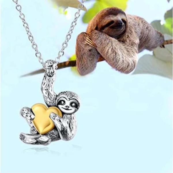 Collar Oso Perezoso Corazón MXLCV-001 1Pza Oso Perezoso GrisDorado Metal Cadena y Dije, SlothyNeck01