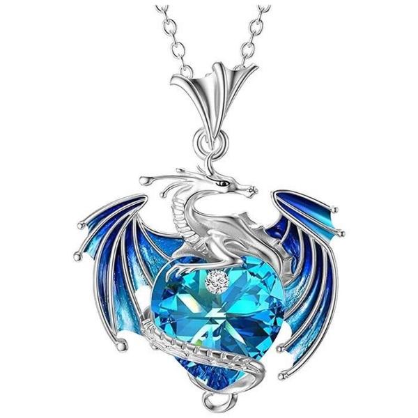 Collar Caballo de Mar Corazón MXAHO-001 1Pza Caballo de Mar PlataAzul Metal Cadena y Dije, SeahorseNeck01