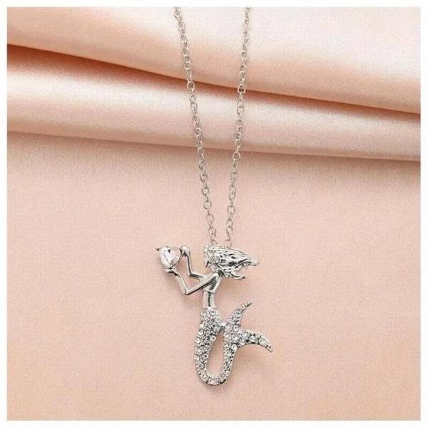 Collares de Sirena MXKNE-001 1Pza SirenaCirconia Plata Metal Cadena y Dije, MermaidNeck01
