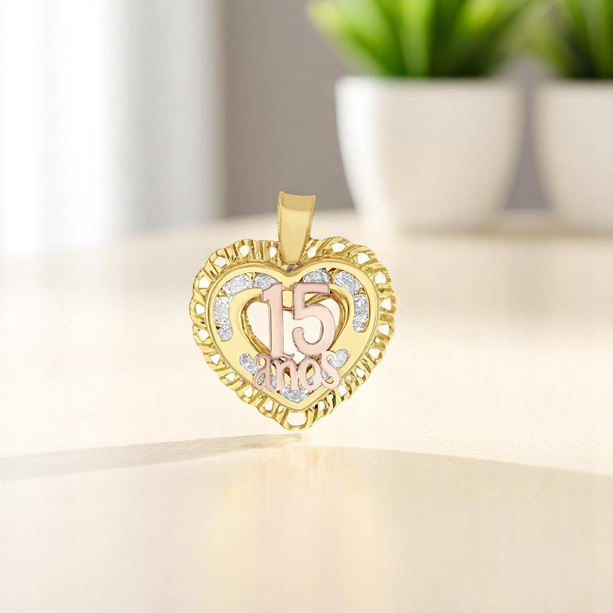 Kit Cadena + Dije Corazón Xv Años Rosa Oro 10 K + Obsequio