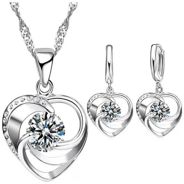Joyería de moda MXKEN-001 1Pza Corazón Plata 925 CadenaAretes y Dije, HeartNeck09
