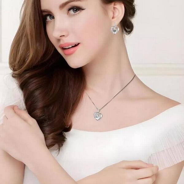 Joyería de moda MXKEN-001 1Pza Corazón Plata 925 CadenaAretes y Dije, HeartNeck09