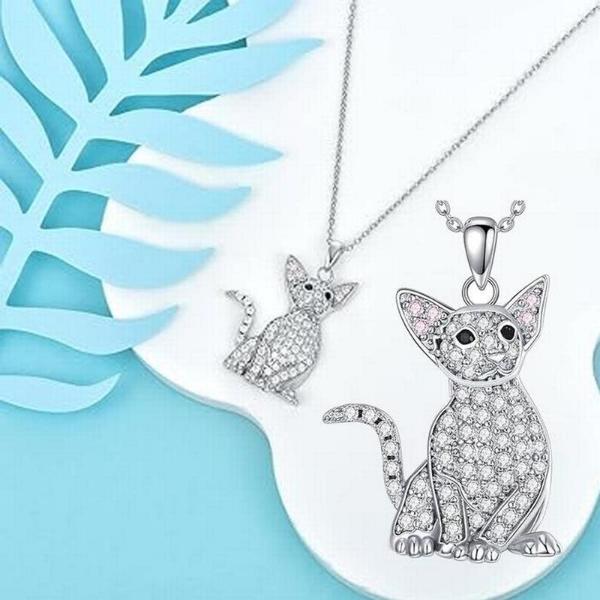 Bonitas Cadenas de Gatos MXGKN-001 1Pza Oriental Shorthair Plata Metal Cadena y Dije, CatNeck02