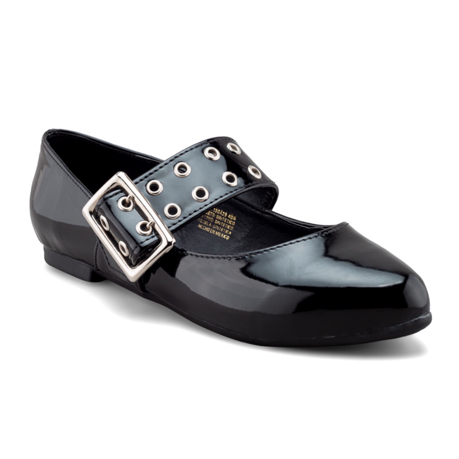 Zapato Flat de Charol Negro para Mujer con Correa