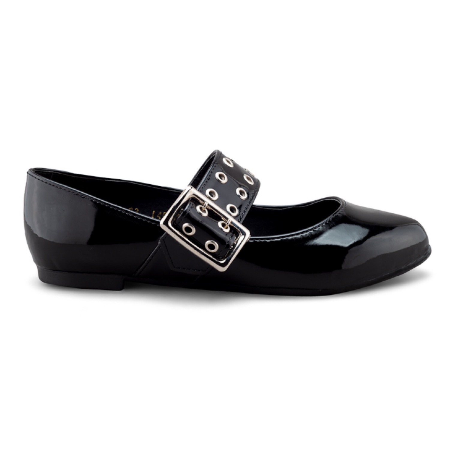 Zapato Flat de Charol Negro para Mujer con Correa