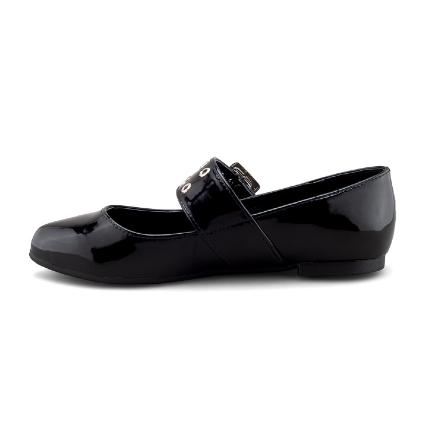 Zapato Flat de Charol Negro para Mujer con Correa