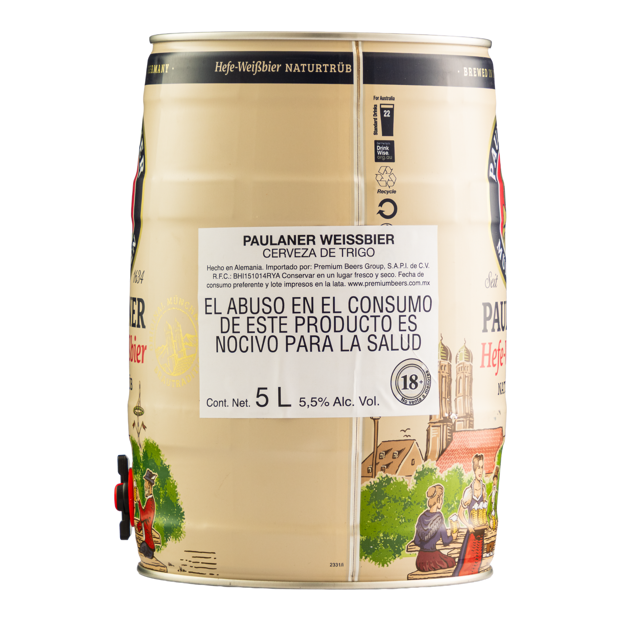 Cerveza Paulaner Hefe-Weissbier Barril 5000 Ml