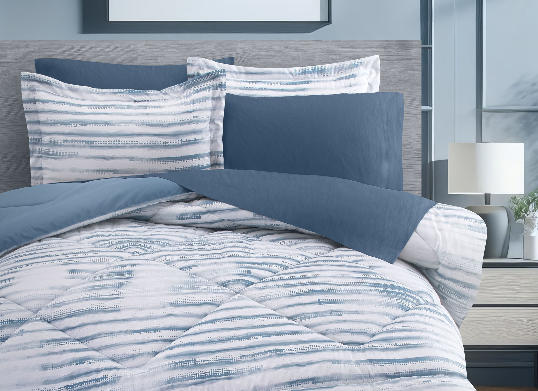 Coordinado Edsel  Edredón y Fundas decorativas Queen Size Microfibra Ultrasuave Dalfiori
