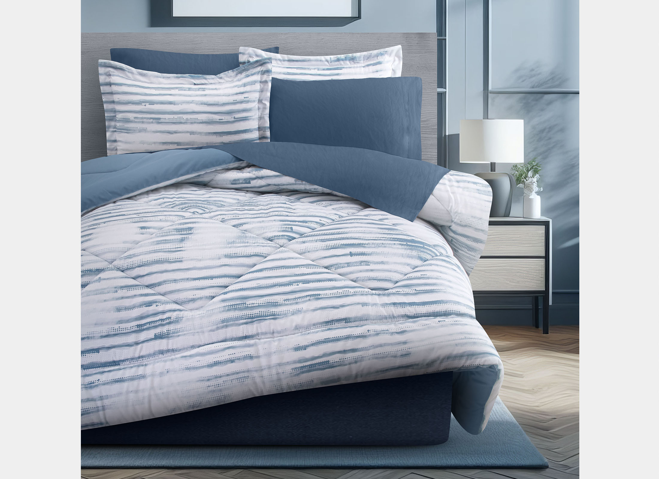 Coordinado Edsel  Edredón y Fundas decorativas Queen Size Microfibra Ultrasuave Dalfiori