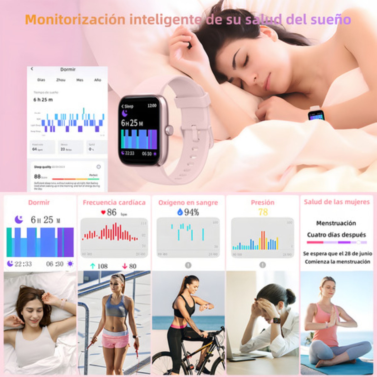 "Smartwatch Mujer Hombre Reloj Inteligente Bt Llamadas Alexa rosa "