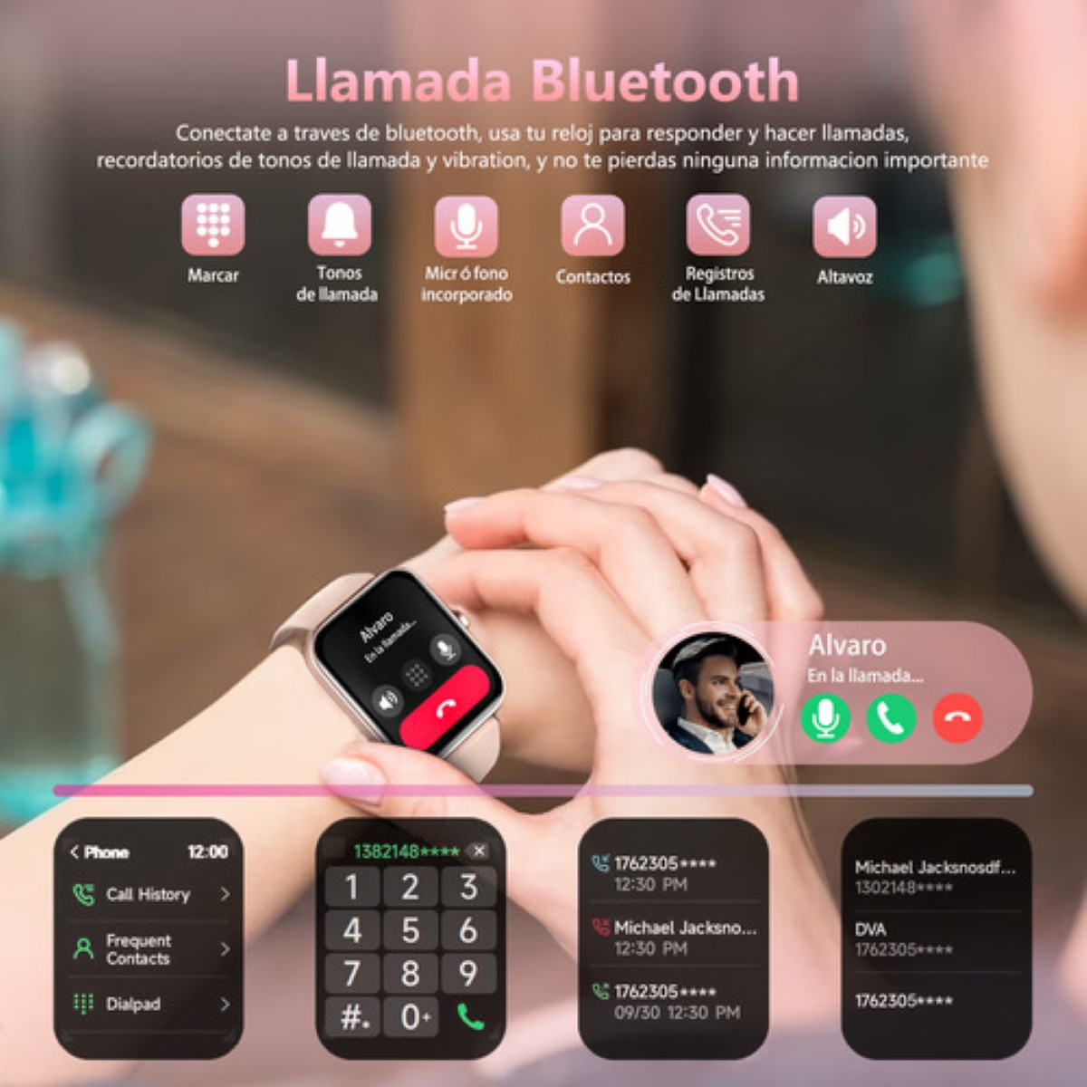 "Smartwatch Mujer Hombre Reloj Inteligente Bt Llamadas Alexa rosa "