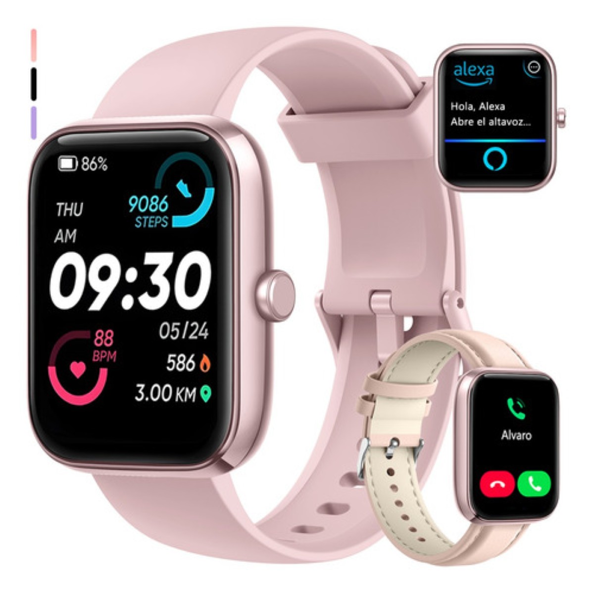 "Smartwatch Mujer Hombre Reloj Inteligente Bt Llamadas Alexa rosa "