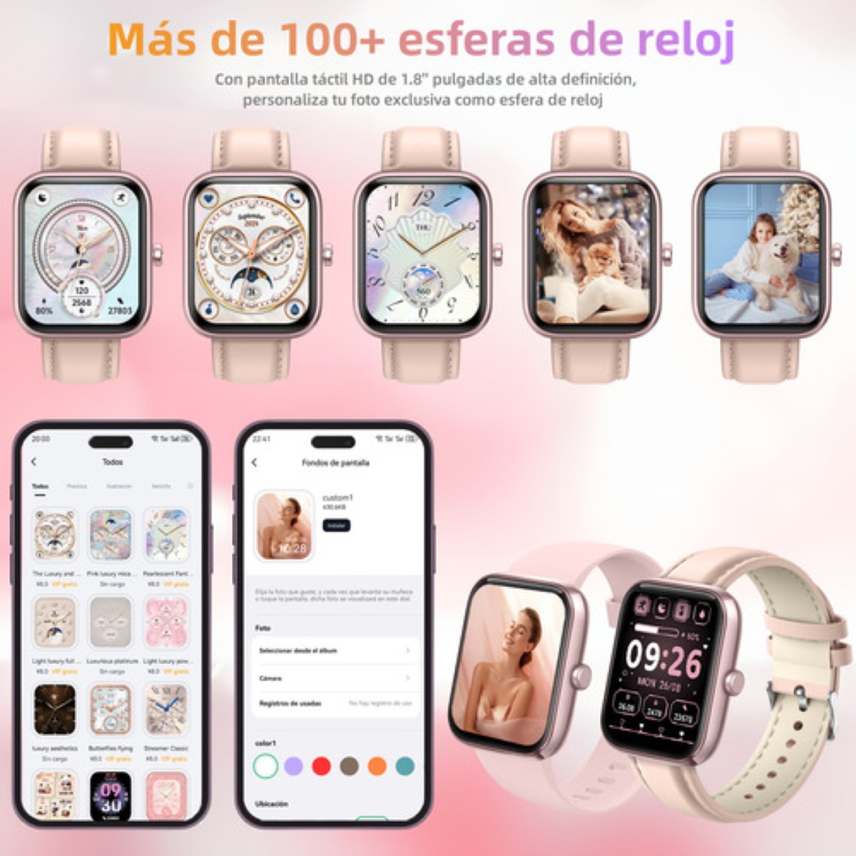 "Smartwatch Mujer Hombre Reloj Inteligente Bt Llamadas Alexa rosa "