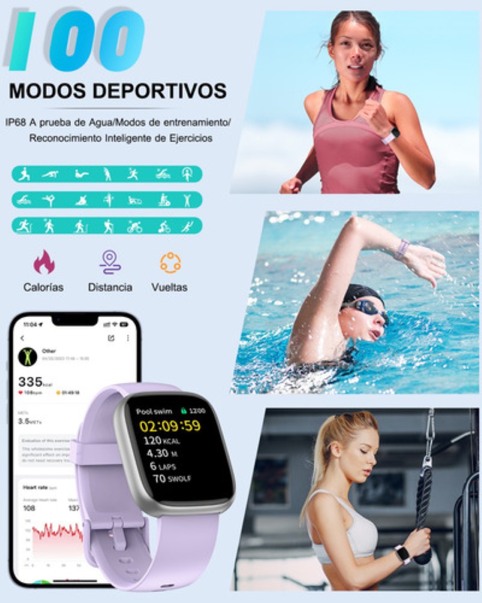 "Reloj Inteligente 1.85'' Smartwatch Llamadas Bluetooth Alexa lila "