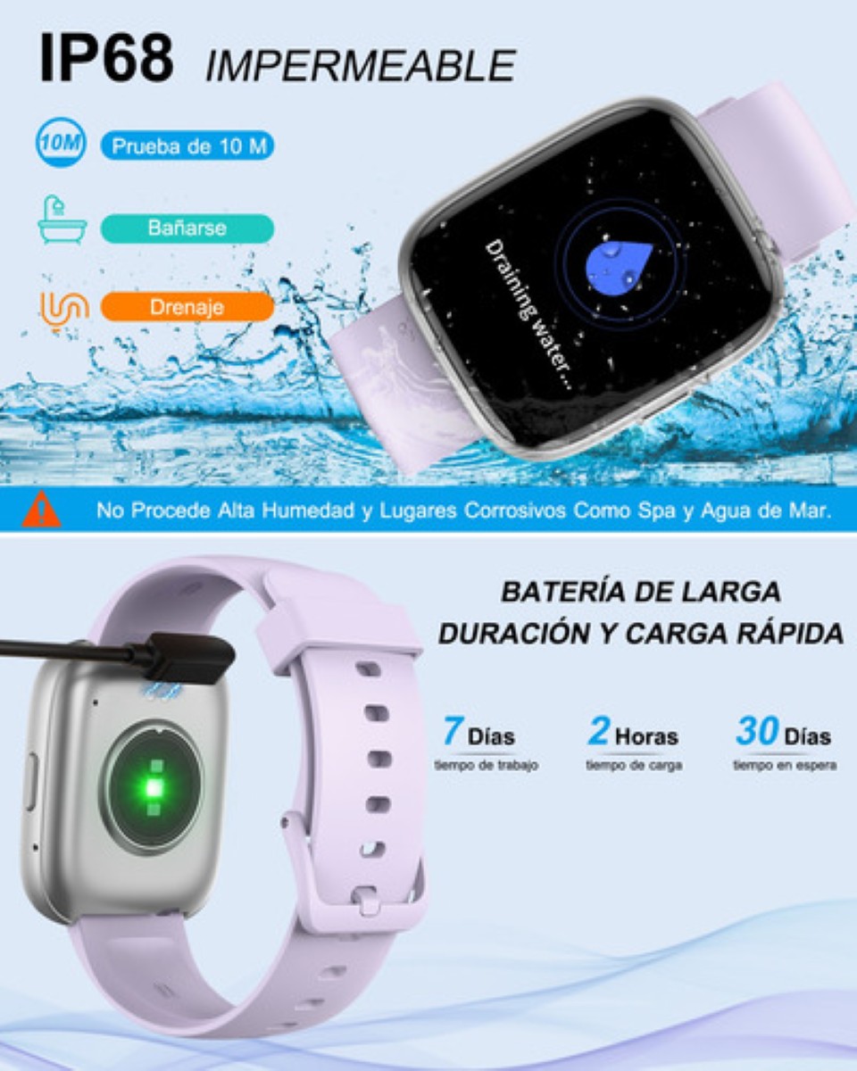 "Reloj Inteligente 1.85'' Smartwatch Llamadas Bluetooth Alexa lila "