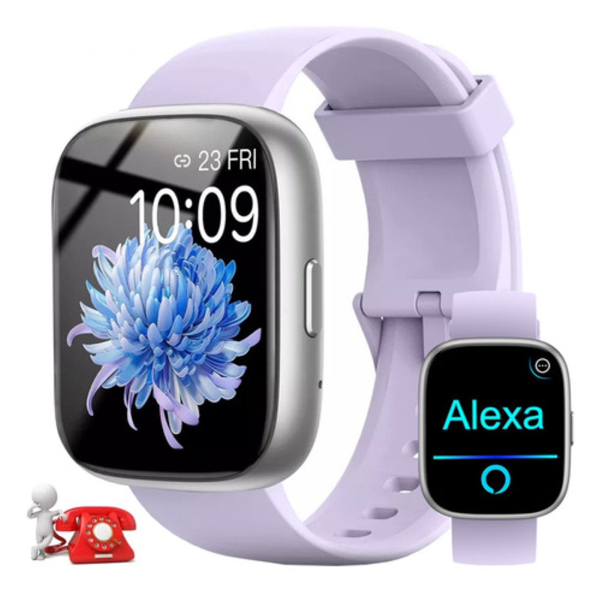 "Reloj Inteligente 1.85'' Smartwatch Llamadas Bluetooth Alexa lila "