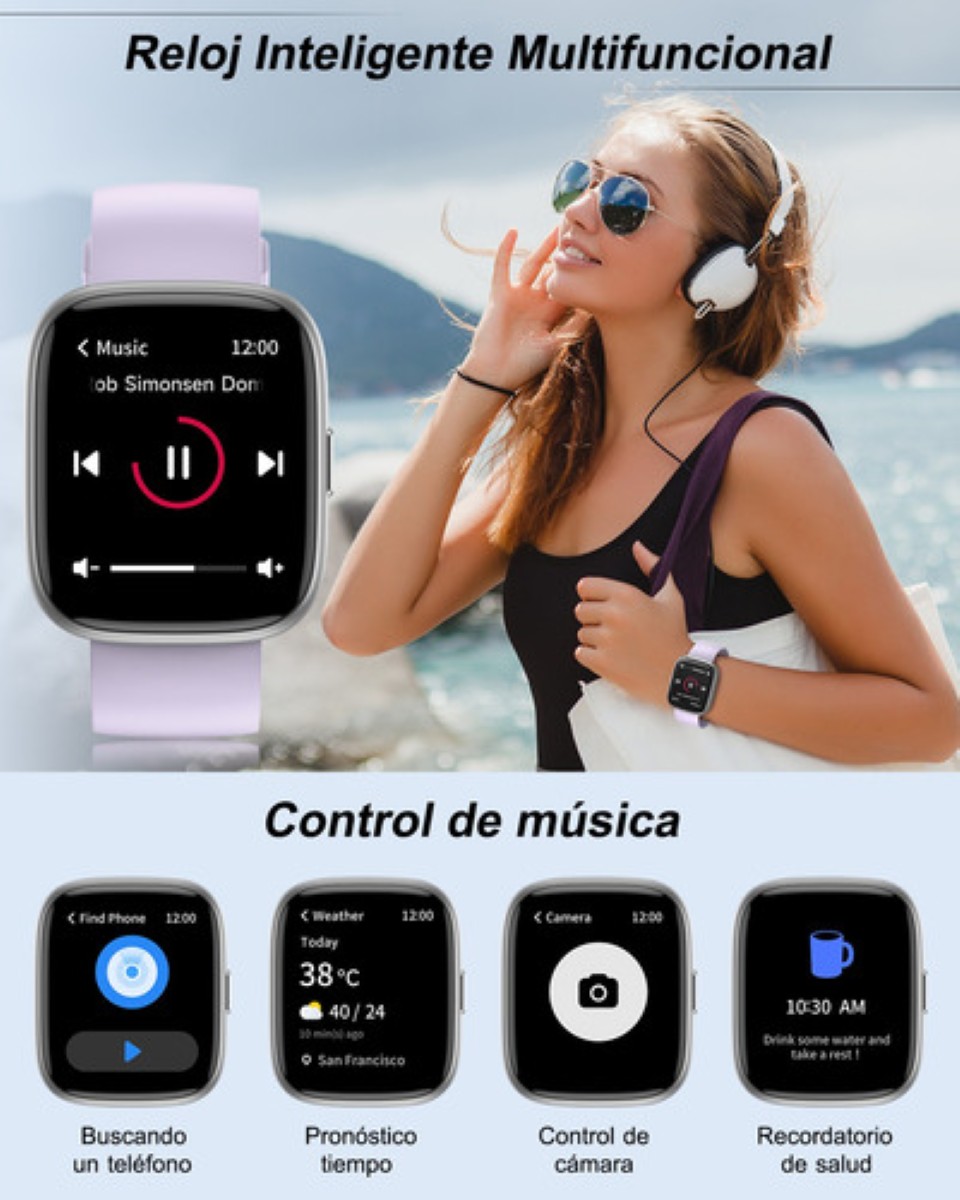 "Reloj Inteligente 1.85'' Smartwatch Llamadas Bluetooth Alexa lila "