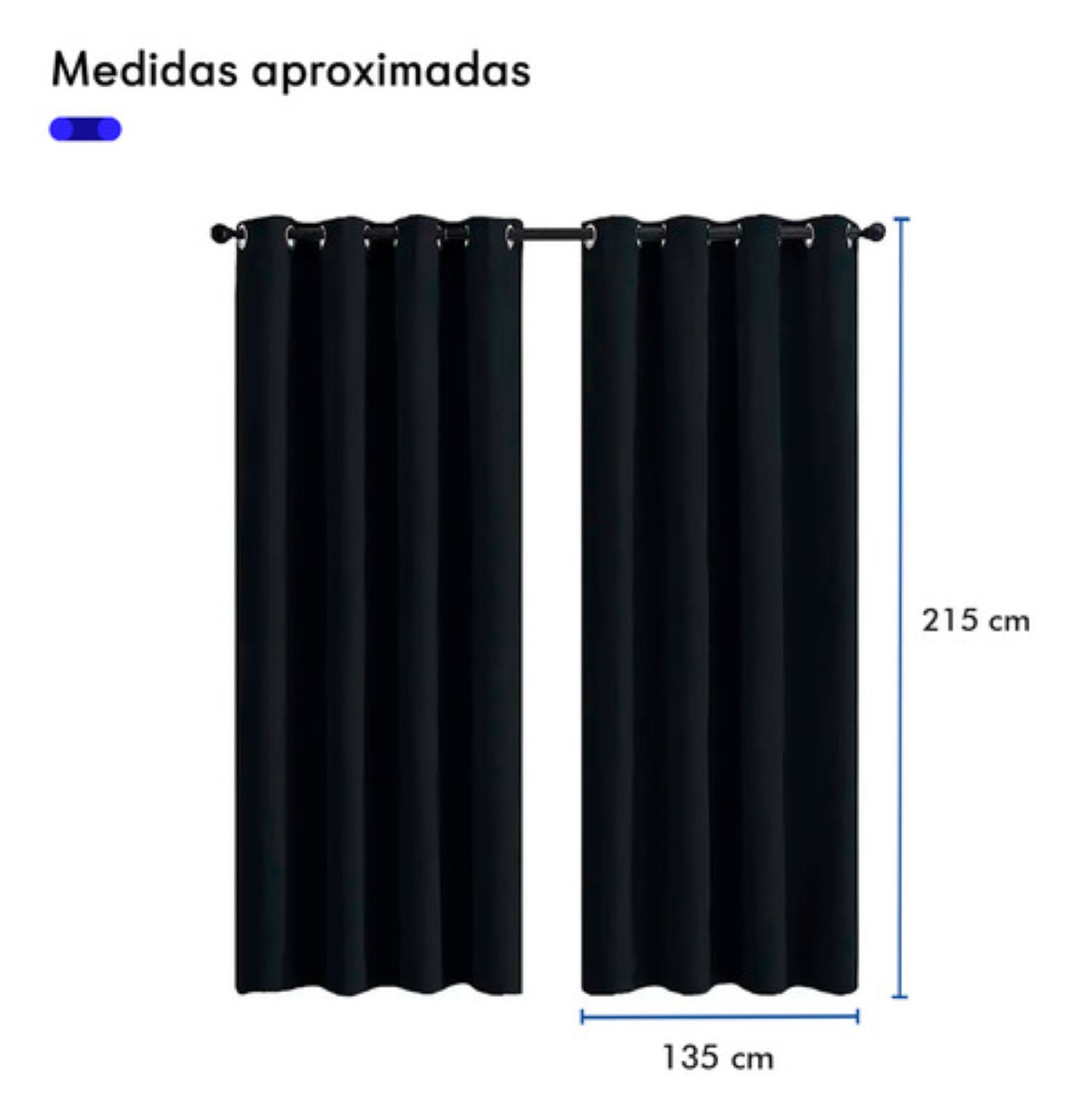 "Cortinas Kitul Blackout Plus Aislamiento Térmico 2 Paneles 215 X 135 Cm Color Negro "