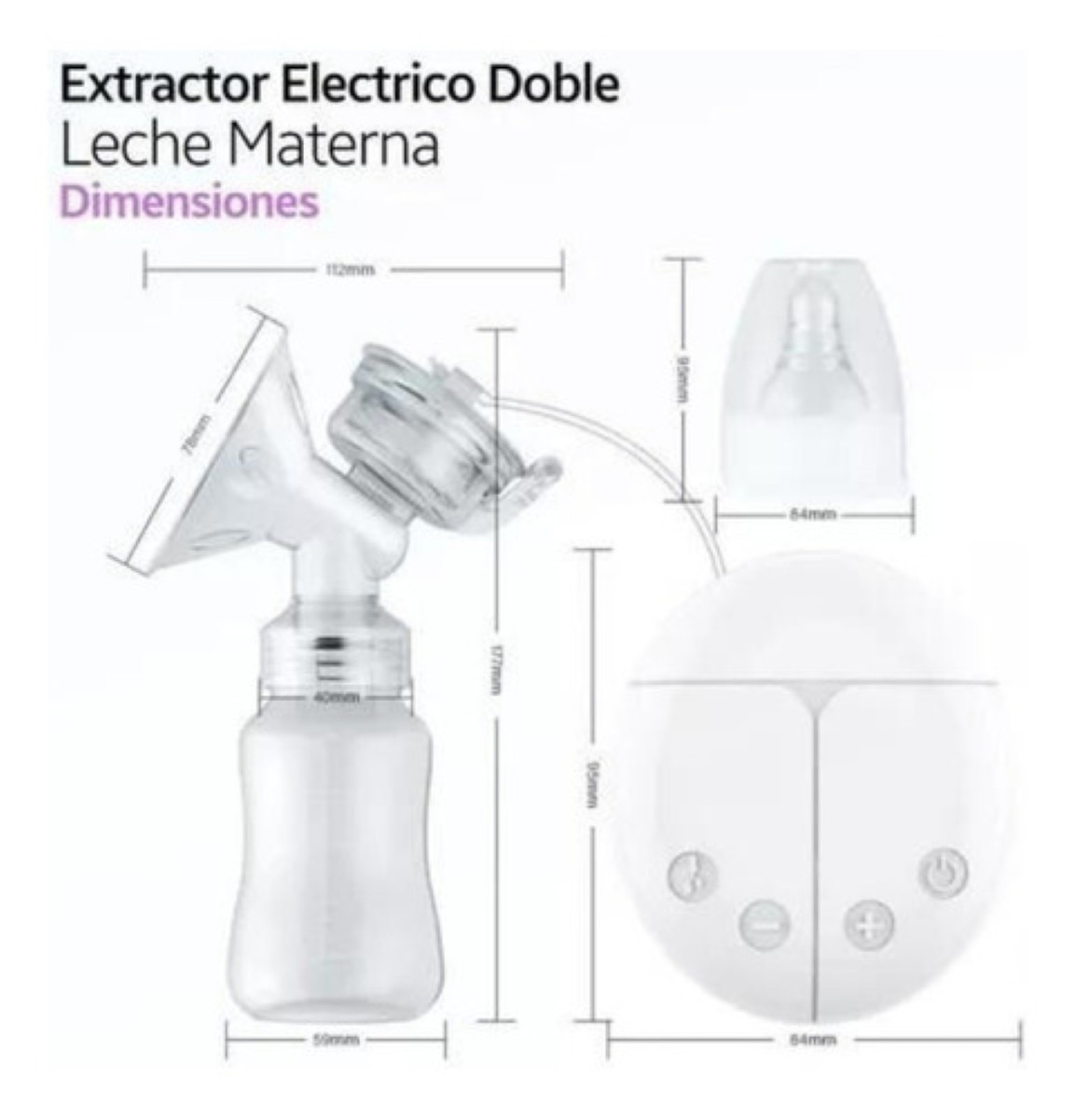 "Extractor De Leche Electrico Doble De Leche De Saca Leche transparente almoadillas moradas "