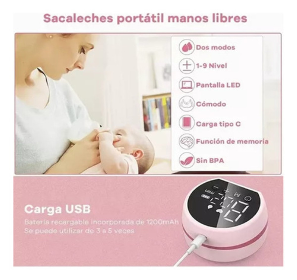 "Extractor De Leche Eléctrico Portátil Portátil E Invisible rosa "