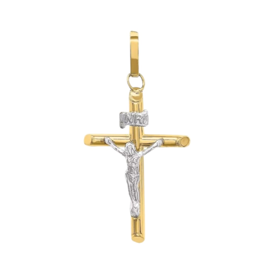 Kit Cadena + Dije Cruz Cristo Blanco Oro 10K + Obsequio.