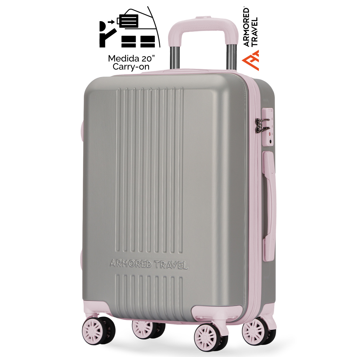 Maleta De Viaje Rígida Carry On De Mano Cabina Rosa 20 Pulgadas 10 Kg ABS doble refuerzo Con Candado Alta Seguridad Tsa Lock Armored Travel