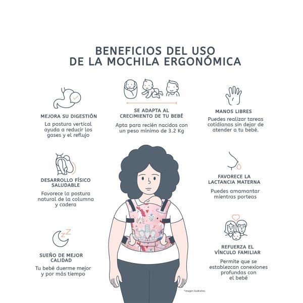 La Rebozería Portabebé Ergonómico Nukú Gabardina Estampada Firme y Ajustable