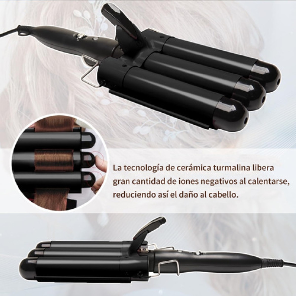 "Tenaza Rizadora Cabello Para Ondas Temperatura Ajustable negra "