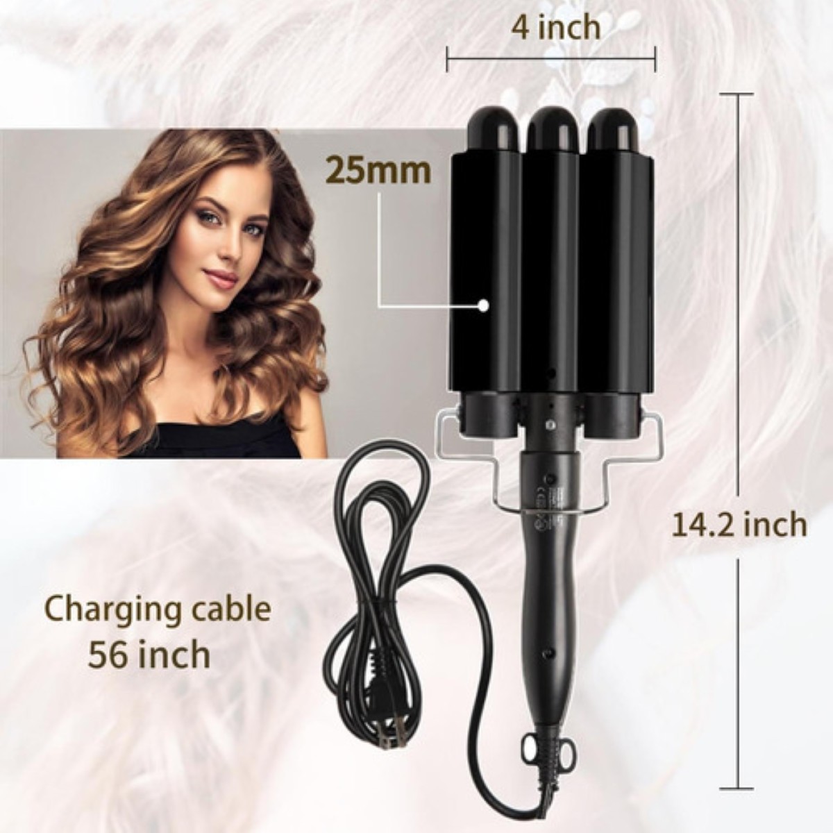"Tenaza Rizadora Cabello Para Ondas Temperatura Ajustable negra "