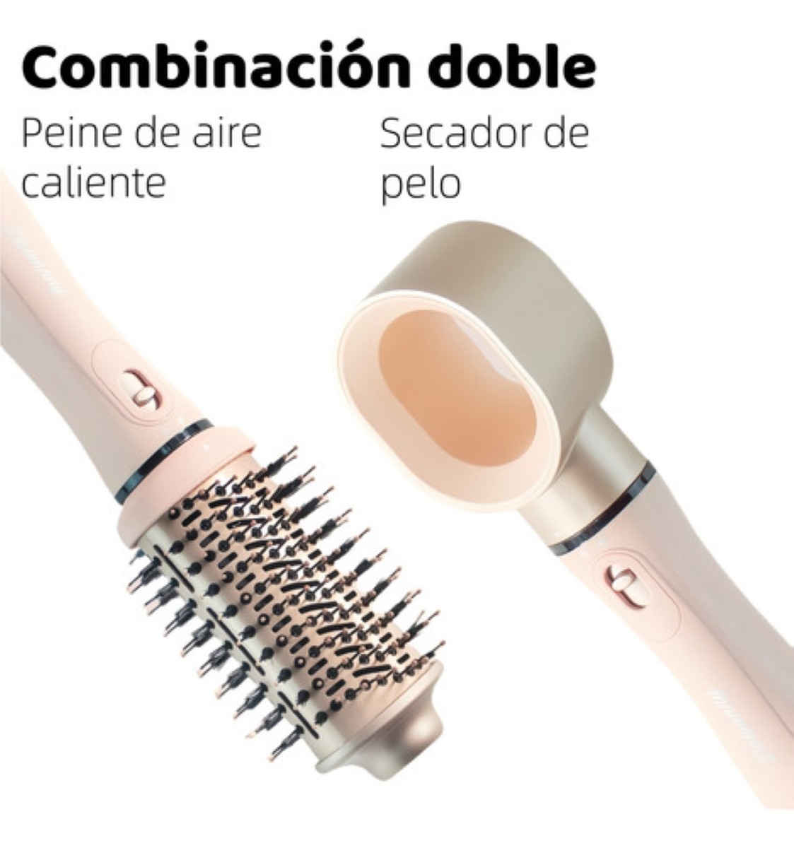 "Cepillo Alaciador/rizador Y Secador De 4 En 1 Cepillo Secado rosa claro  "