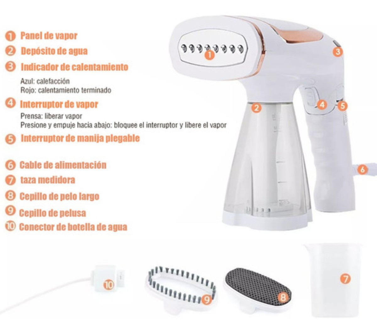 "Portátil Plancha A Vapor Máquina De Planchars De Mano 1600w Blanca Dorada "