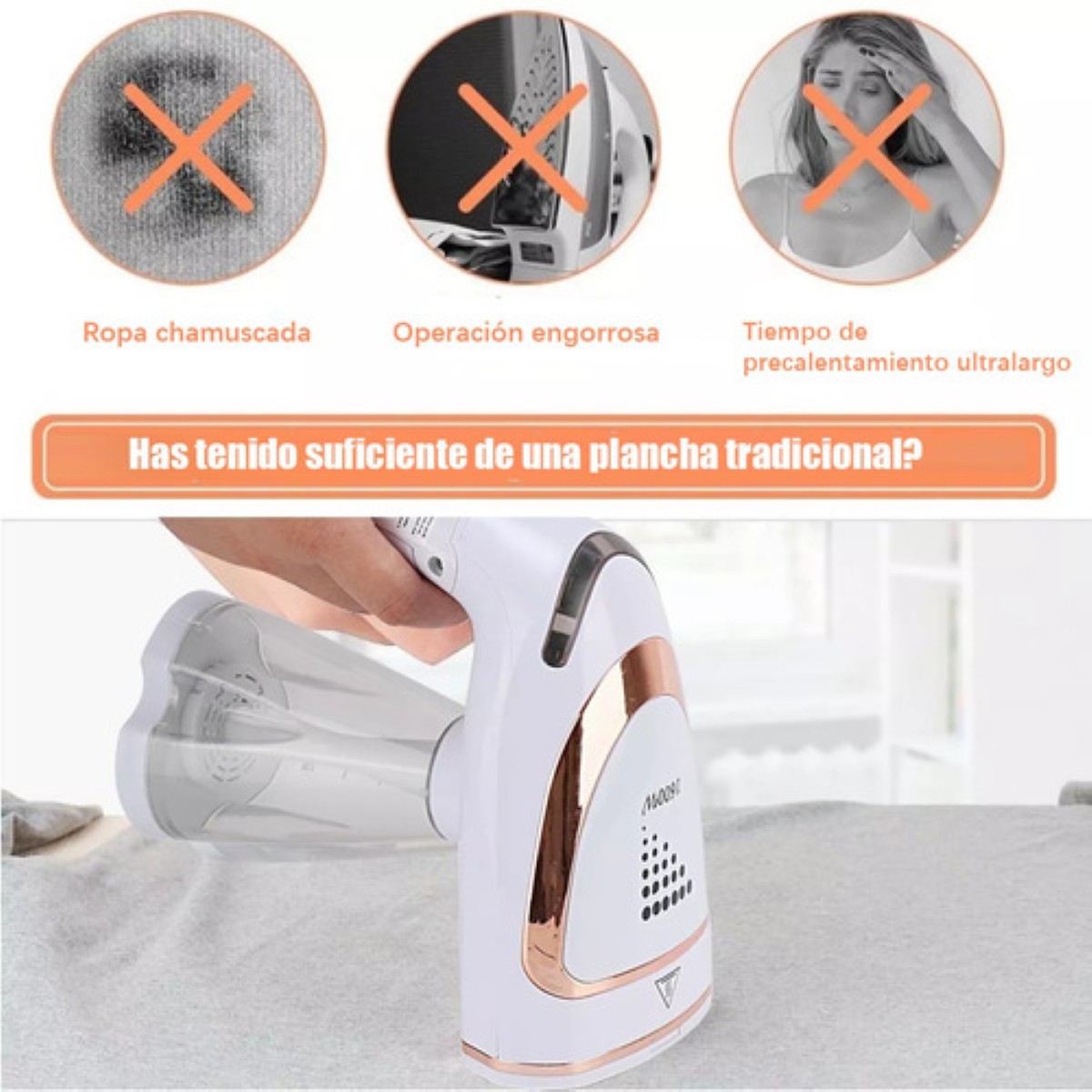 "Portátil Plancha A Vapor Máquina De Planchars De Mano 1600w Blanca Dorada "