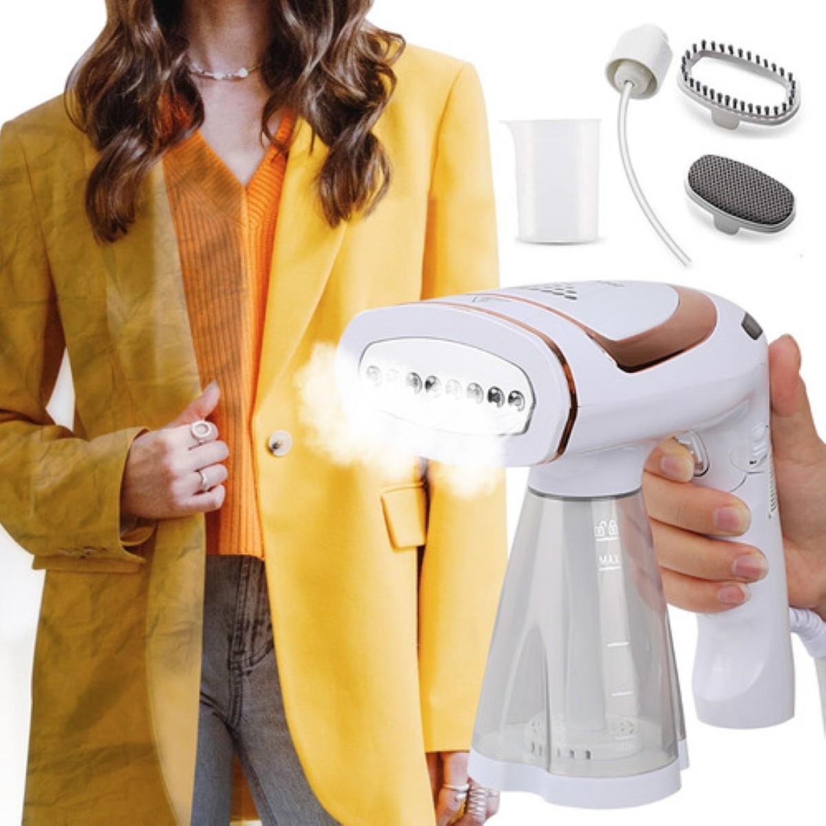 "Portátil Plancha A Vapor Máquina De Planchars De Mano 1600w Blanca Dorada "
