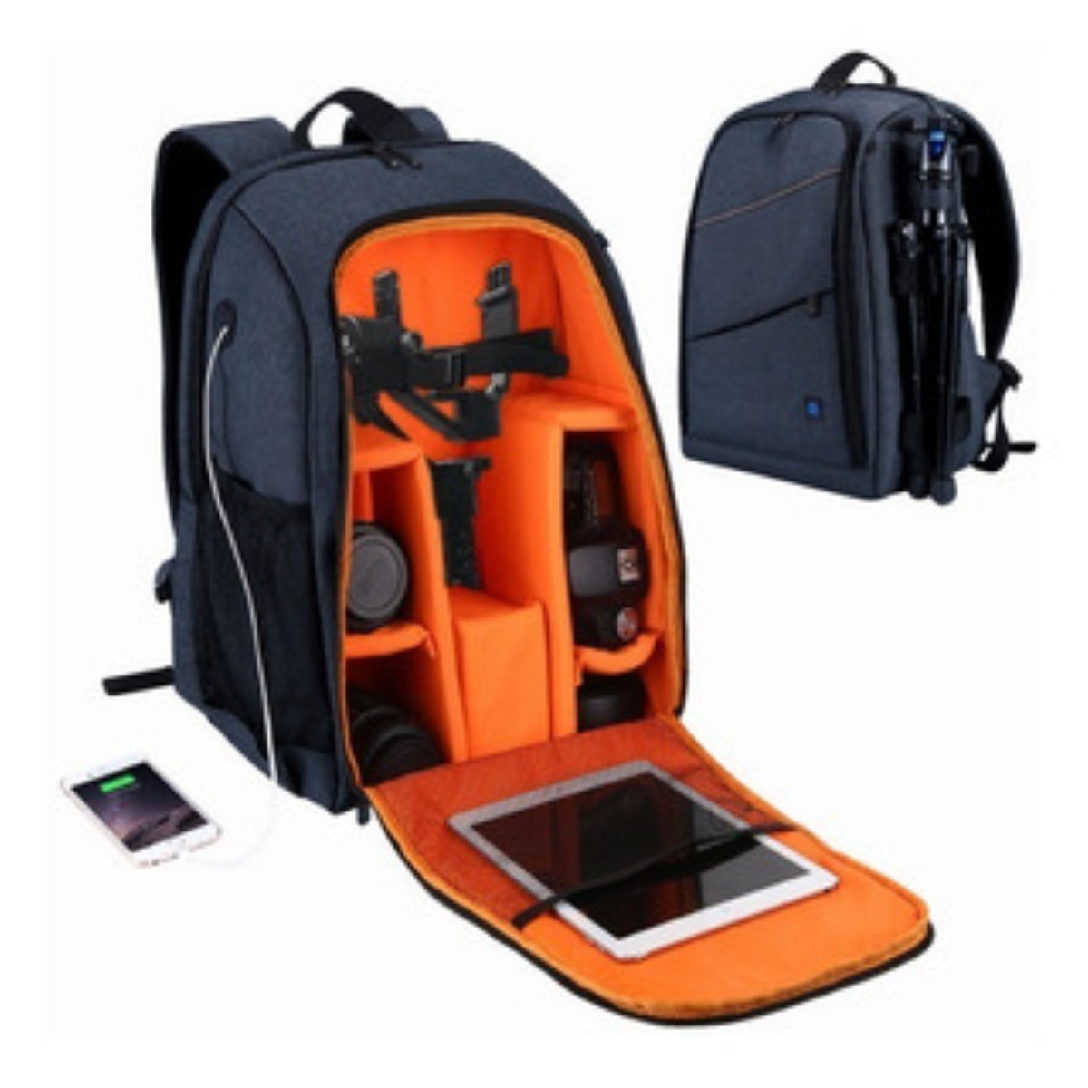 "Mochila Para Computadora Portátil Con Cámara Grande negro naranja "