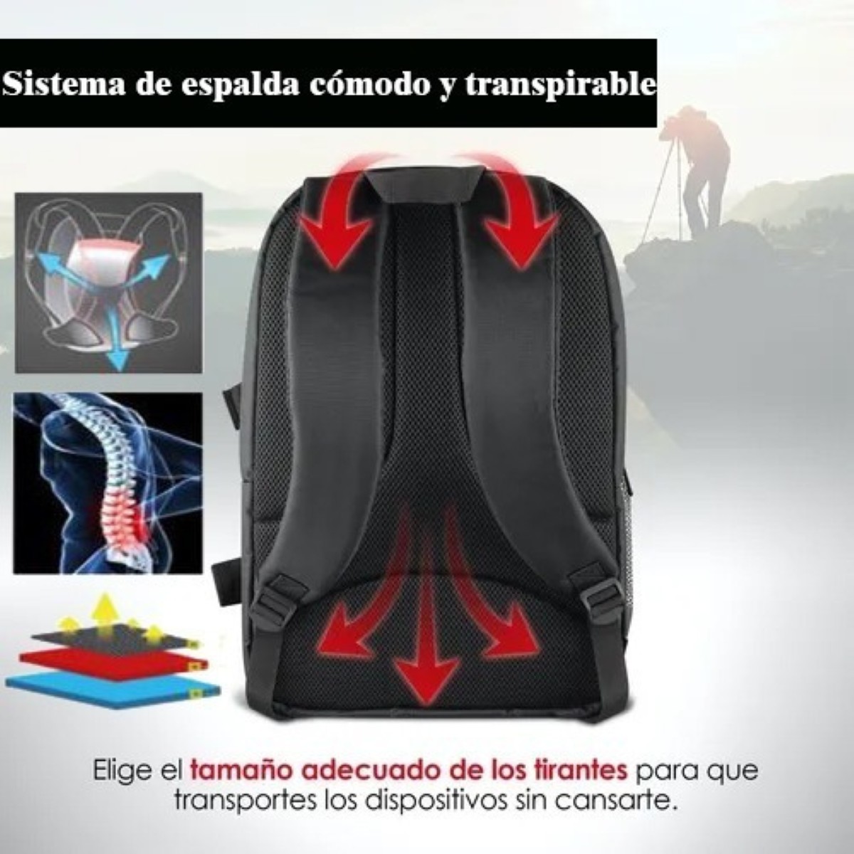 "Mochila Para Computadora Portátil Con Cámara Grande negro naranja "