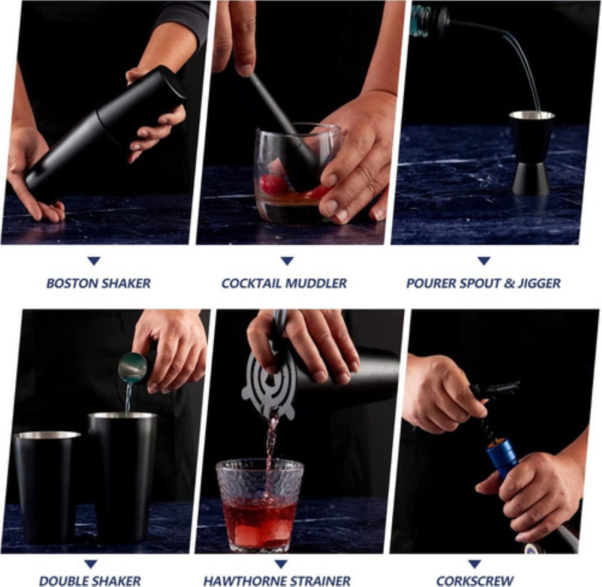 "Set De Coctelería Boston De 750 Ml, 20 Unidades negro "