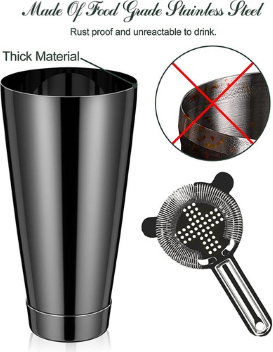 "Set De Coctelería Boston De 750 Ml, 20 Unidades negro "