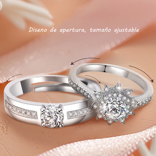 2 Anillos De Pareja Plata 925 Compromiso Promesa Ajustable