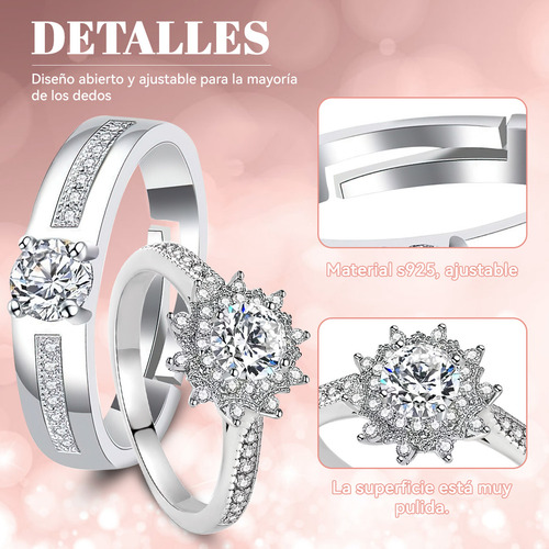 2 Anillos De Pareja Plata 925 Compromiso Promesa Ajustable