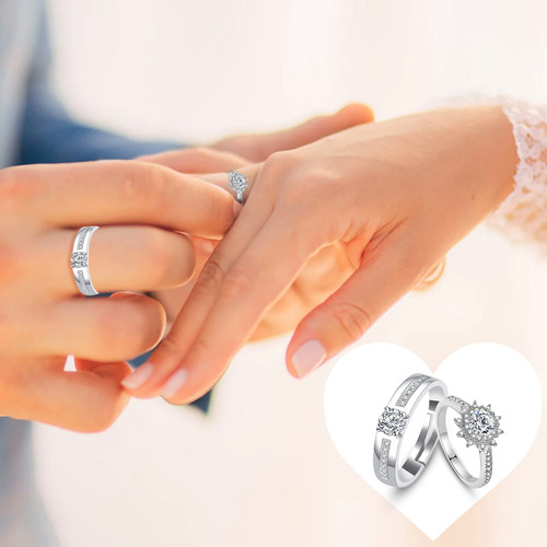 2 Anillos De Pareja Plata 925 Compromiso Promesa Ajustable