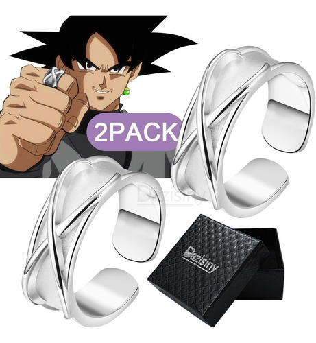 2 Piezas Anillo De Dedo Super Negro Goku Son Tiempo Plata