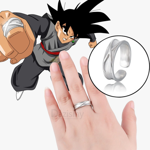 2 Piezas Anillo De Dedo Super Negro Goku Son Tiempo Plata