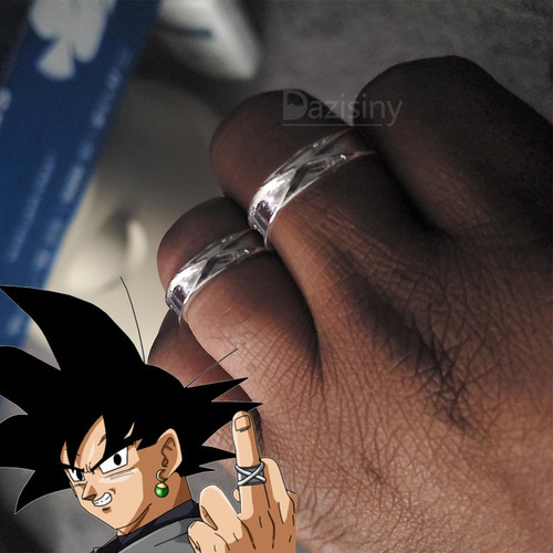 2 Piezas Anillo De Dedo Super Negro Goku Son Tiempo Plata