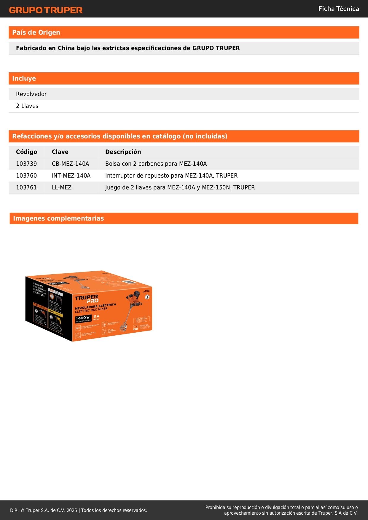 Mezcladora eléctrica 1400W, TRUPER PRO Para mezclar materiales de alta viscosidad, pintura, mortero, cemento y pastas adhesivas