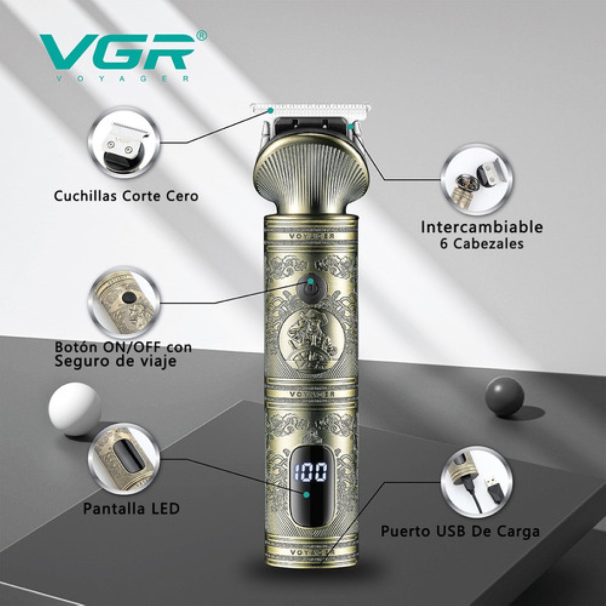 "Rasuradora Máquina Cortar Cabello Kit Cortadora Profesional dorado Con dibujo de pirata "